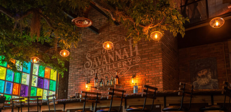 Interior tasting room with bar at Old Savannah Distillery